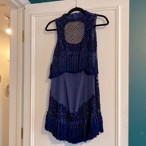 X by NBD blue tassel and beaded dress. Worn once. Originally $598. Size 2.